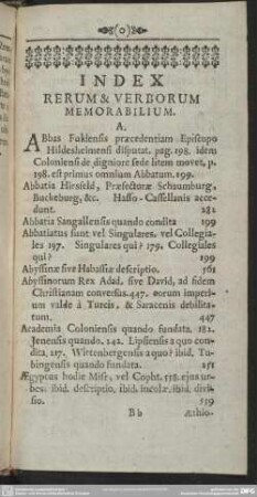 Index Rerum & Verborum Memorabilium