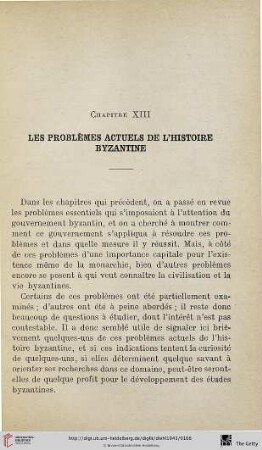 Chapitre XIII: Les problèmes actuels de l'histoire Byzantine