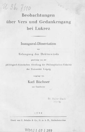 Beobachtungen über Vers und Gedankengang bei Lukrez