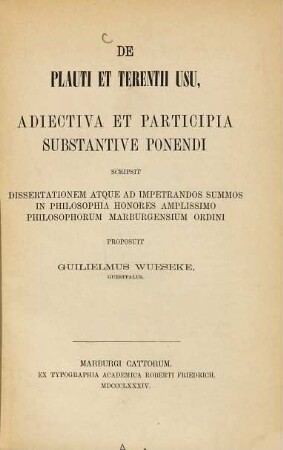 De Plauti et Terentii usu : Adiectiva et participia substantive ponendi