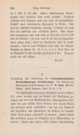 324-328 [Rezension] Veeck, Otto, Darstellung und Erörterung der religionsphilosophischen Grundanschauungen Trendelenburgs