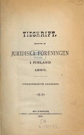 JFT : tidskrift : utgiven av Juridiska Föreningen i Finland. 26. 1890. - 1891