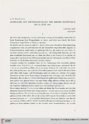Ansprache zur Wiedereröffnung der Bremer Kunsthalle am 23. Juni 1961