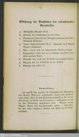 Erklärung der Buchstaben des nebenstehenden Grundrisses