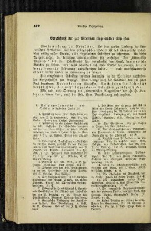 Verzeichniß der zur Recension eingesandten Schriften