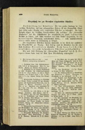 Verzeichniß der zur Recension eingesandten Schriften