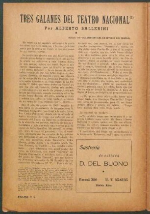 Tres galanes del teatro nacional : (Tomado del "Boletin oficial de estudio del teatro)