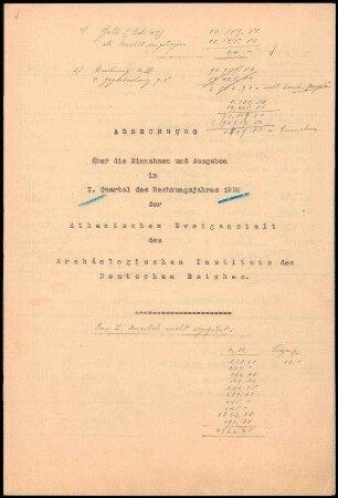 Abrechnung, I. Quartal 1928