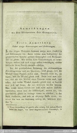 Anmerkungen zu den Elementen der Geometrie
