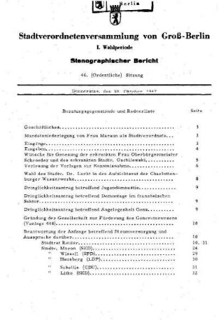 Nr. 46, 30. Oktober 1947, Ordentliche Sitzung