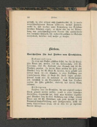 Färben. Vorschriften für das Färben von Strohhüten.