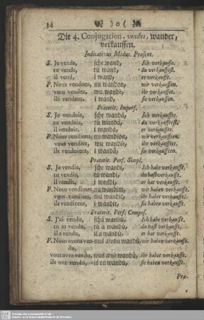 Die 4. Conjugation, vendre, wander, verkauffen.