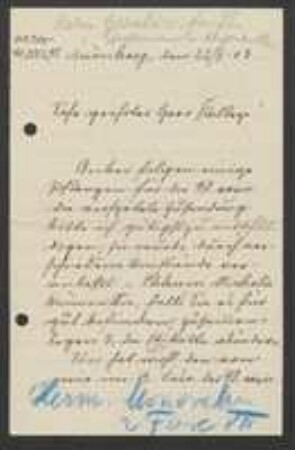 Brief von Ernst Kaufmann an Unbekannt