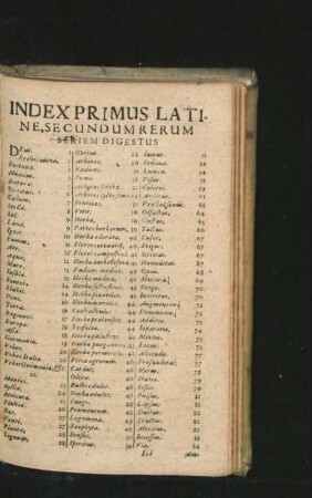 Index Primus Latine, Secundum Rerum Seriem Digestus.