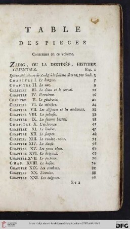 Table de pieces contenus en ce volume