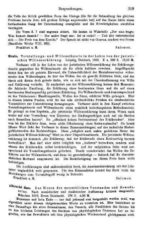 319-320, Albrecht Rau. Das Wesen des menschlichen Verstandes und Bewußtseins. Nach monistischer und dualistischer Auffassung kritisch dargestellt. 1910