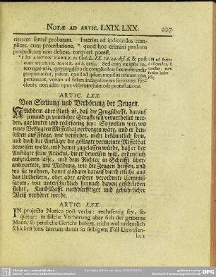 Artic. LXX. Von Stellung und Verhörung der Zeugen