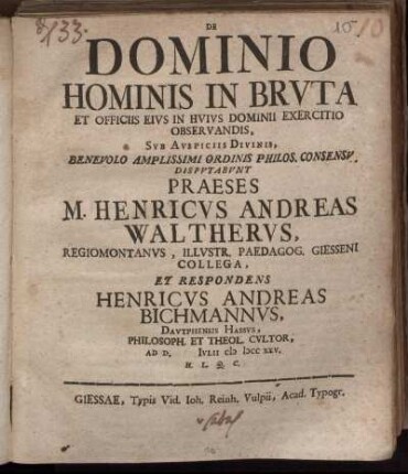 De Dominio Hominis In Bruta Et Officiis Eius In Huius Dominii Exercitio Observandis
