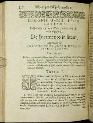 Disputatio [...] vigesima. De Juramento in litem.