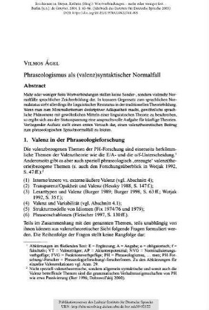 Phraseologismus als (valenz)syntaktischer Normalfall