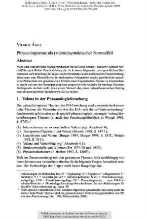 Phraseologismus als (valenz)syntaktischer Normalfall