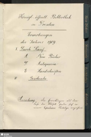 [35]: Acquisitions-Katalog 1909 - Bibl.Arch.III.J,Vol.835
