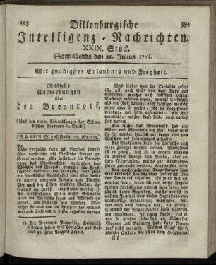 XXIX. Stück. Sonnabends den 21. Julius 1798.