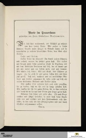 Worte im Trauerhaus - gesprochen von Stadtpfarrer Veesenmeyer