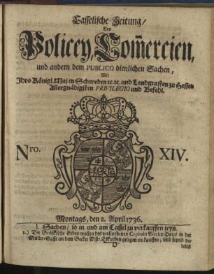 Nro. XIV, Montags, den 2. April 1736