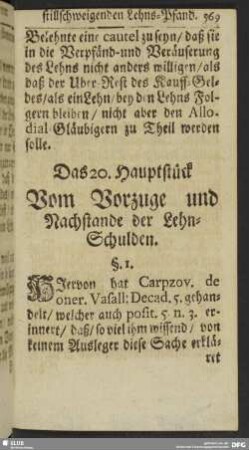 Das 20. Hauptstück Vom Vorzuge und Nachstande der Lehn- Schulden