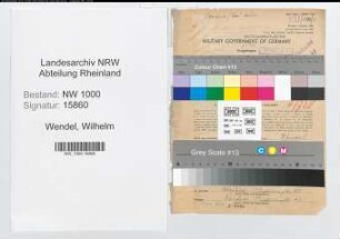 Entnazifizierung Wilhelm Wendel, geb. 17.07.1904 (Kohlenhaendler)