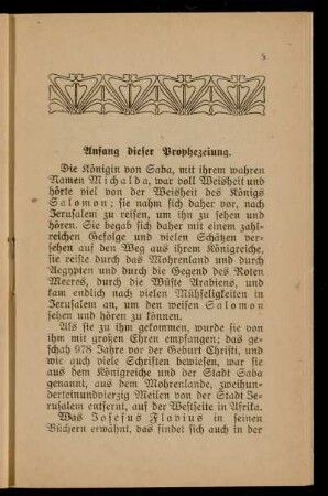 Anfang dieser Prophezeiung.
