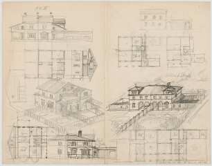 Thiersch, August ; München - Nymphenburg, Romanstr.; Wohnbebauung - Grundrisse, Ansichten, Perspektiven