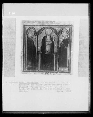 Fragment aus einer kanonistischen Handschrift, Miniatur mit Belehrung eines Mönches