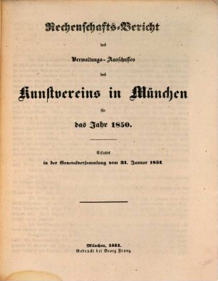 Rechenschafts-Bericht. 1850, 1850 (1851)