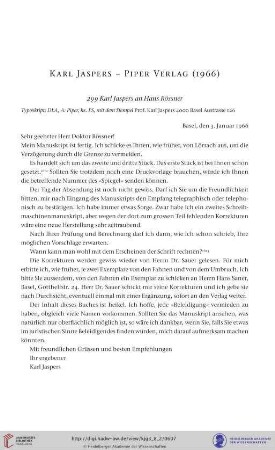 Karl Jaspers- Piper Verlag (1966)