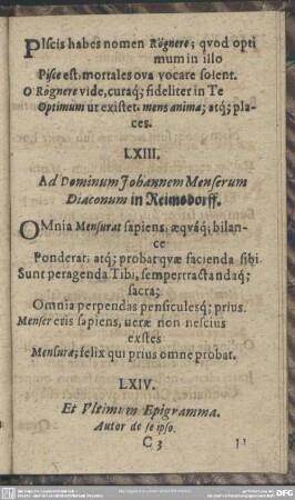 LXIII. Ad Dominum Johannem Menserum