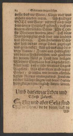 V. Umb das ewige Leben und Christi Zukunfft.