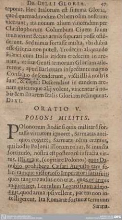 ORATIO V. POLONI MILITIS.