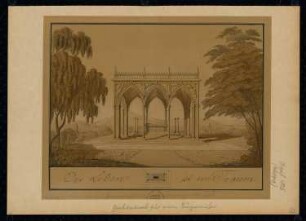 Grabmal für einen Bürgermeister Monatskonkurrenz April 1828: Grundriss, perspektivische Ansicht; Maßstabsleiste