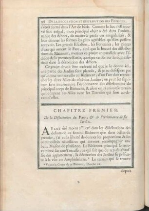 Chapitre Premier. De la Distribution du Parc, & de l'ordonnance de ses Jardins.