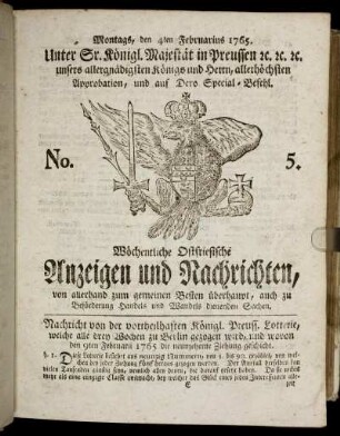 No. 5. Montags, den 4ten Februarius 1765.