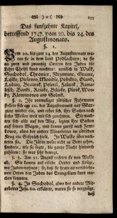 Das funfzehnte Kapitel, betreffend 1747. vom 20. bis 24. des Augustmonats