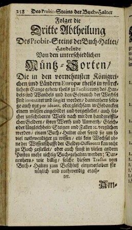 Dritte Abtheilung [...] Von den unterschiedlichen Müntz-Sorten [...].