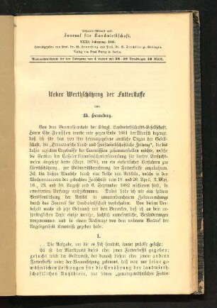Ueber Werthschätzung der Futterstoffe