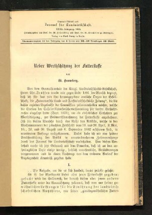 Ueber Werthschätzung der Futterstoffe