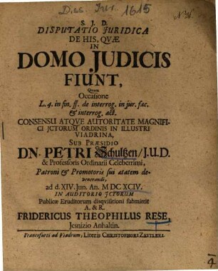 Disputatio Juridica De His, Qvae In Domo Judicis Fiunt
