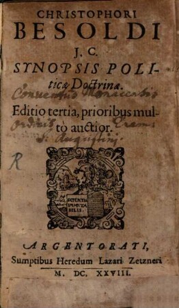 Christophori Besoldi synopsis politicae doctrinae