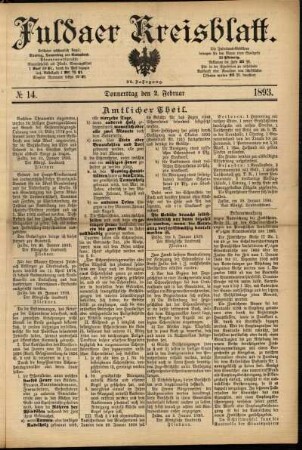 Erste Ausgabe vom Donnerstag, den 02. Februar 1893.