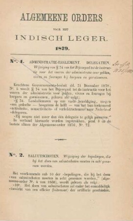 Algemeene order voor het indisch leger. 1879, No. 1 - No. 59